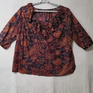 Vintage Lauren Ralph Lauren Paisley Rüschen Bluse 3/4 Arm Oberteil Damen Übergröße 3X - Bild 1 von 12