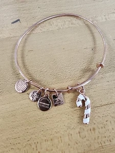 Alex and Ani Christmas Candy Cane Rose Gold Tone Bracelet - Picture 1 of 5