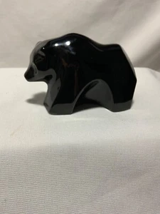 Baccarat Black Crystal Bear Grizzly Figurine EUC Wall Street Bear Signed France - Picture 1 of 12