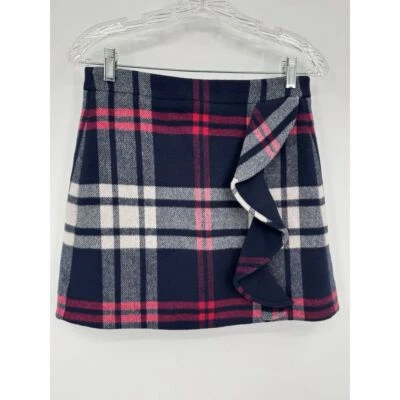 J. Minifalda Crew Negra Mezcla Lana Azul Blanco y Rojo Estampado a Cuadros, Talla 4 NUEVA Foto 1 de 4