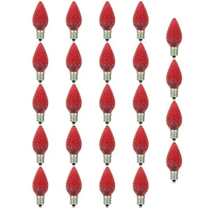 (24 Pack) Sunlite LED C7 0.4W Red Colored Decorative Chandelier Light Bulbs - Picture 1 of 2