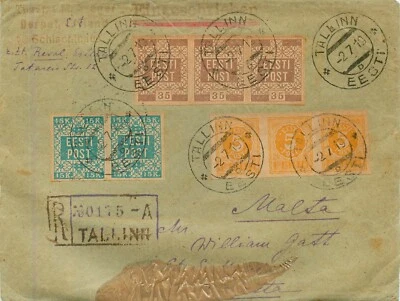 Estonia Eesti, 1919 Foreign Cover Tallin to Malta, Very Scarce, High Value - Image 1 of 2