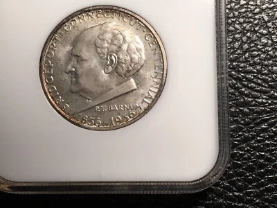 1936Bridgeport comm. half dollar Silver  Old Holder NGC 66 Unc Gold Toning Rim - Image 1 of 4