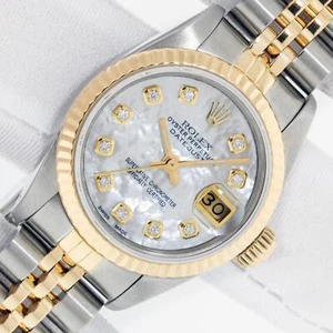 Rolex Lady DateJust 26 MOP Diamond Dial Steel and 18K Gold Fluted Bezel Watch - Picture 1 of 11