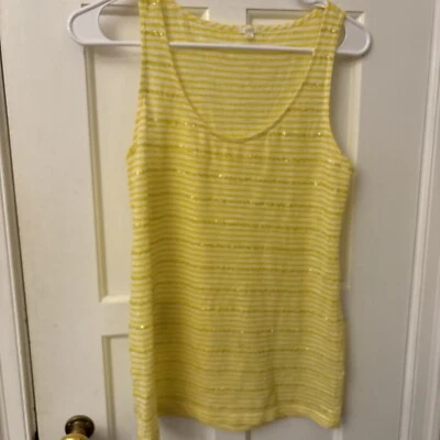 J Crew Women’s Yellow Beaded Shimmer Striped Scoop Neck Tank XS - Image 1 of 4