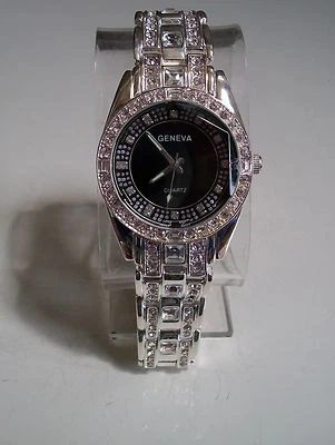 Reloj Hombre Acabado Plata Esfera Negra Piedra Pulsera Moda Hip Hop Foto 1 de 4