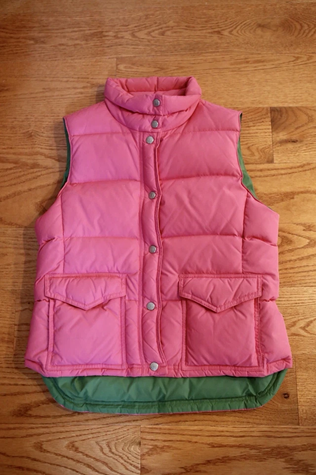 J.CREW Pink Down Puffer Vest army green Lining Size Petit M Snap & Zip Front - Image 1 of 1