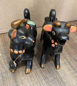 Vintage Pair Redware Cow Cream and Sugar Black Cow Creamer and Sugar Containers - Picture 1 of 12