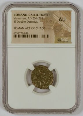 Romano-Gallic Empire AD 269-271 BI Double-Denarius for Victorinus, NGC Graded AU - Image 1 of 4