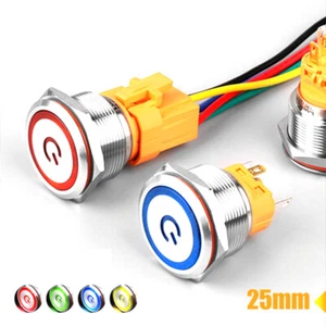 25mm Tri-color RGB Ring+Power signLED lighted Stainless steel Push Button Switch - Picture 1 of 22