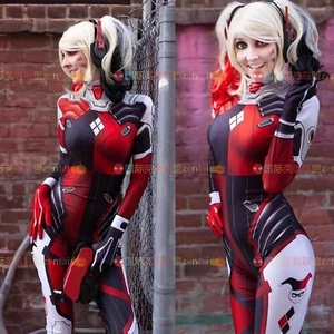 Harley Quinn DVA Jumpsuit D.VA Bodysuit Halloween Cosplay Costume For Adult Kids - Picture 1 of 5