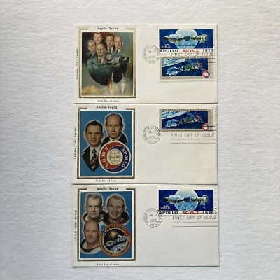 1975 Apollo-Soyuz Astronauts Set of 3 FDC 7-15-75 Colorano "Silk" Cachet - Image 1 of 4