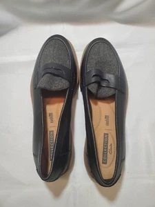 Clarks Collection Womens Size 8.5 Penny Loafers Shoes Leather Black Gray New - Picture 1 of 10