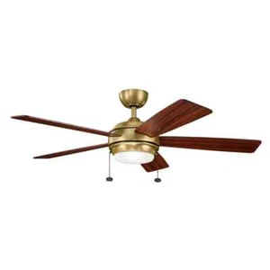 KICHLER Starkk 52 in. Indoor Natural Brass Downrod Mount Ceiling Fan+Integrated - Picture 1 of 7