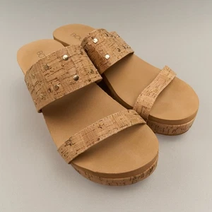 Sandalias Boutique By Corkys para mujer 9 tacones de cuña de corcho natural tostado tachuelas doradas - Imagen 1 de 14