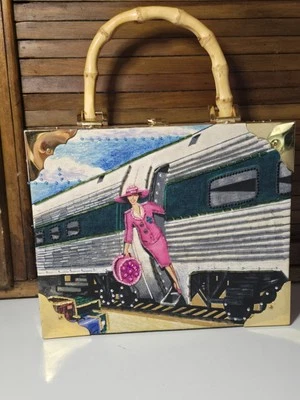 Cartera caja cigarros con cuentas Bueno mujer con estuche de tren mango de bambú latón Foto 1 de 4