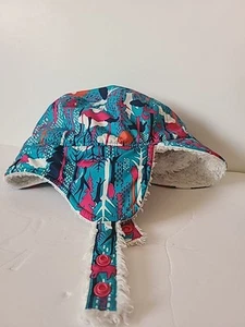 Patagonia Kids Winter Hat 24 Months Teal Pink Orange Woodland Trees - Picture 1 of 10