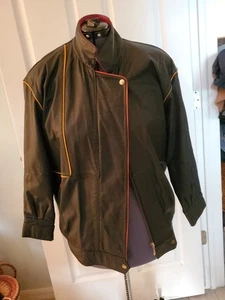 Lederjacke schwarz Herren 80er-90er Hip Hop Colorblock Besatz Moto Gr. Klein  - Bild 1 von 7