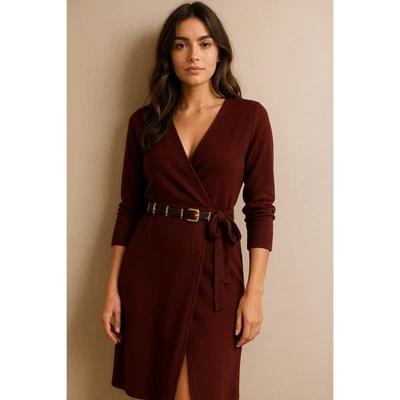 Sanctuary Burgundy Faux Wrap Sweater Dress Long Sleeve Below Knee – XS - Image 1 of 4