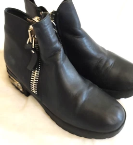 UNIF GOSH LINEA DONNA STIVALETTI NERI IN PELLE CON TACCO E ZIP, MISURA 6M - Foto 1 di 7