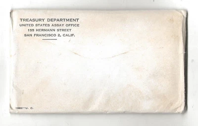 1962 p+d 10-piece uncirculated mint set envelope sealed/unopened - Image 1 of 2