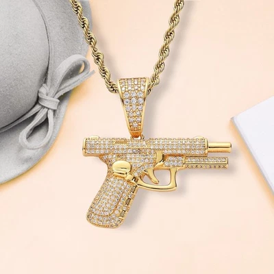 Hip Hop Anhänger ohne Kette Pistolenform Gold & Silber, Legierung, Strass Design - Bild 1 von 4
