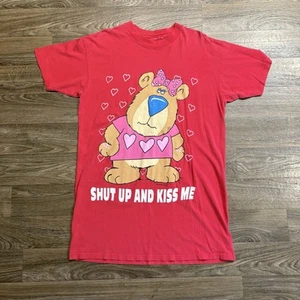 Vintage/Y2K 1994 Single Stich Teddy Bear Hearts One Size Sleep Shirt Red T Shirt - Picture 1 of 8