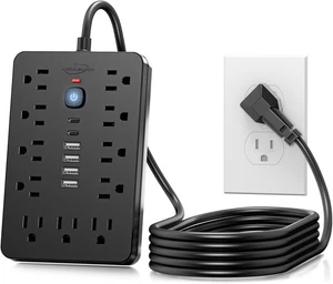 6 ' Flat Plug Surge Protector Power Strip 11 Multiple AC Outlets with 6 USB Port - Picture 1 of 8