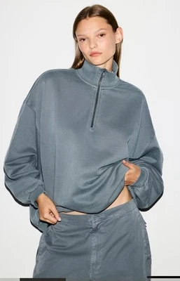 NWT $98 Skims Boyfriend Fleece Oversized Half Zip Pullover in Zircon size L - Image 1 of 4