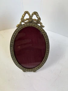 Small oval brass top bow trim Italian picture frame Easel Back Standing - Picture 1 of 4