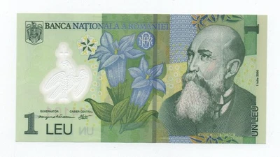 ROMANIA 1 LEI 2005 PICK 117 POLYMER LOOK SCANS - Image 1 of 2