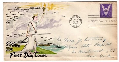 #905 Win the War 1942 WWII First Day Cover - Hand-painted Harry Worthing - Image 1 of 2