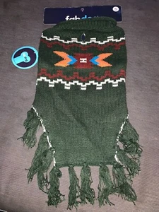 Toller Hund Strickpullover Rollkragen Fransen S 11-13" dunkelgrün Mix neu mit Etikett - Bild 1 von 1