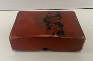 Vintage japanische lackierte rote Andenkenbox mit Deckel 7,5"x 5" Sonne Design - Bild 1 von 8