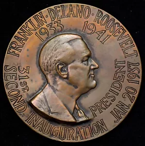 1937 Franklin D. Roosevelt Presidential Inaugural 2nd Term Medal Bronze 76mm - Picture 1 of 2