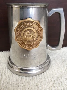 Vintage Michigan State University MSU Mug Clear Bottom Pweter Signed MSN 94 - Picture 1 of 15