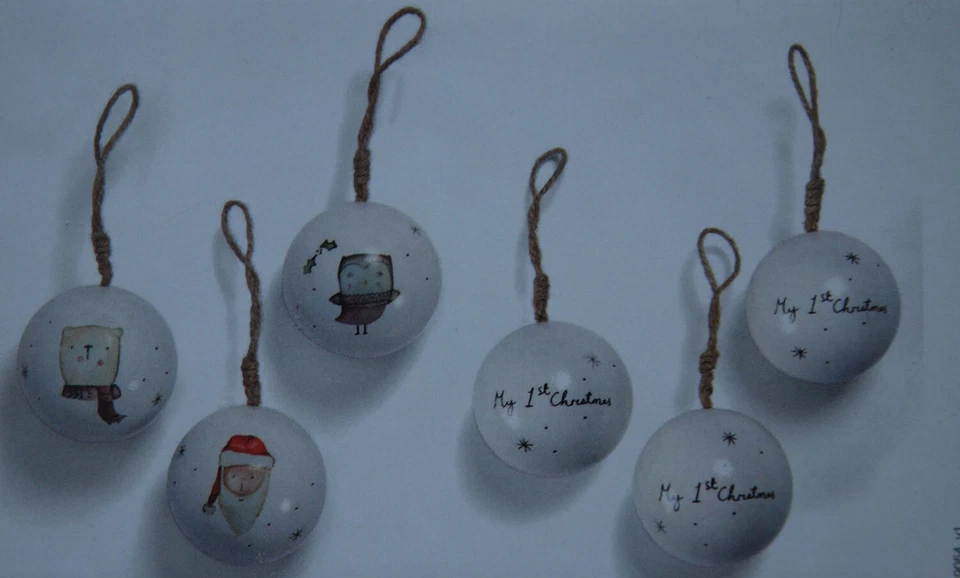 Mamas & Papas SET 3 Wooden Hanging Xmas Baubles My First Christmas Santa Animals - Image 1 of 4