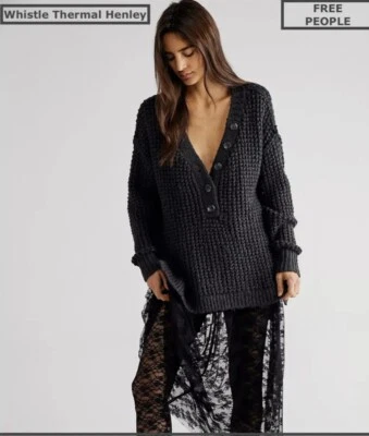 Free People Ladies Whistle Thermal  Henley Sweater Grey Size S - Image 1 of 3