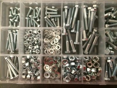NUTS N BOLTS UK M6 and M8 Assortment Kit Box Set - Bolts, Nuts, Washers, 385 Pieces Grade 8.8 HT