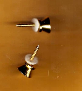 1 Pair of Guitar Strap Buttons, Metal, Gold, with screws & white felt washers. - Picture 1 of 1