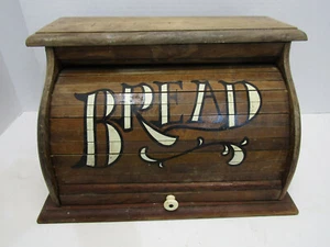 OLD WOOD-WOODEN ROLLTOP BREADBOX BREAD BOX COUNTRY KITCHEN - Picture 1 of 5