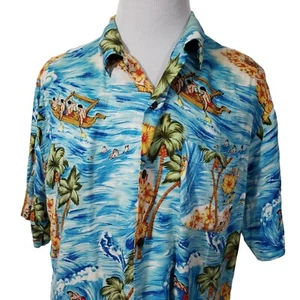 Ocean Current Hawaiian Shirt Mens Size Large Short Sleeve Blue Tropical Print - Picture 1 of 9