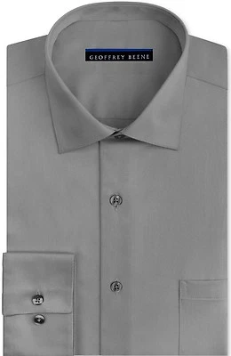 $84 Geoffrey Beene Men'S Fitted Gray Long-Sleeve Casual Dress Shirt 15.5 32/33 M - Image 1 of 4