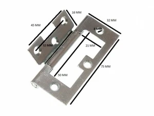Flush Hinge Cabinet Cupboard BBZP Zinc Plated Steel 75mm + Screws 3 Pairs - Picture 1 of 1