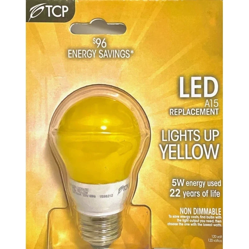 TCP 40-Watt A15 Yellow Long-Life LED Bug Light Bulb, Non-Dimmable - Image 1 of 1