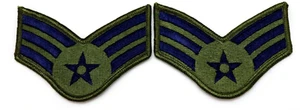 USAF SRA Senior Airman E4 Chevrons OD & Blue Patch Pair P8254 - Picture 1 of 5
