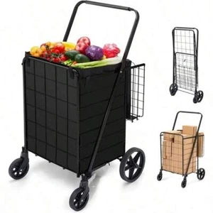Folding Shopping Cart Rolling Grocery Cart with Baskets 220 LBS - Picture 1 of 6