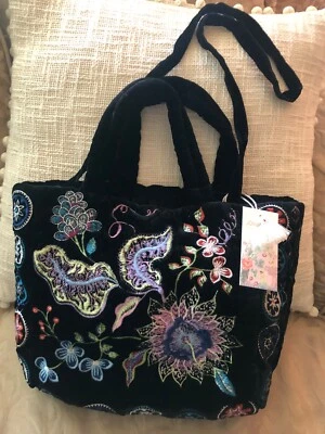 💕JOHNNY WAS Pacifica Quilted Velvet Emb. Crossbody Small Tote/ Handbag NWT - Image 1 of 3