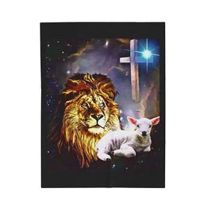 Lion and Lamb Inspirational Velveteen Plush Blanket - Picture 1 of 13