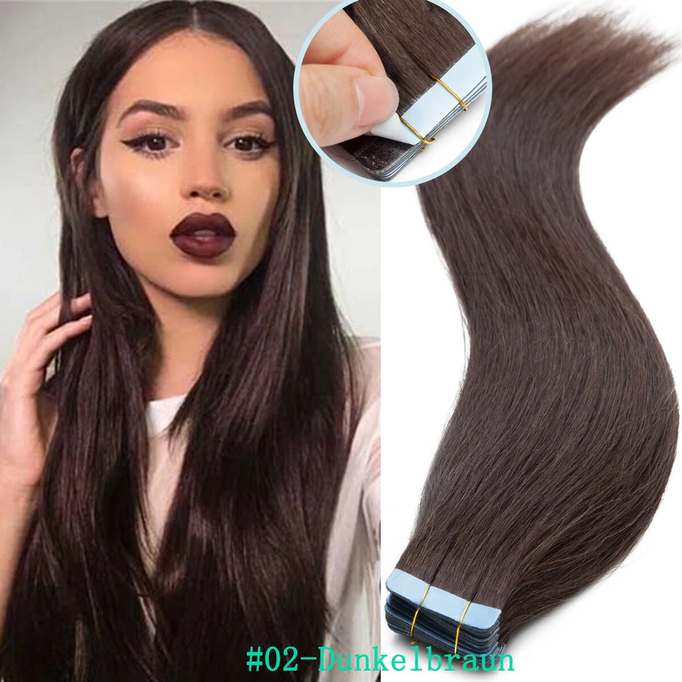 40Stück Tape in Extensions 100% Remy Echthaar DICK Haarverlängerung Skin Weft DE - Bild 1 von 4